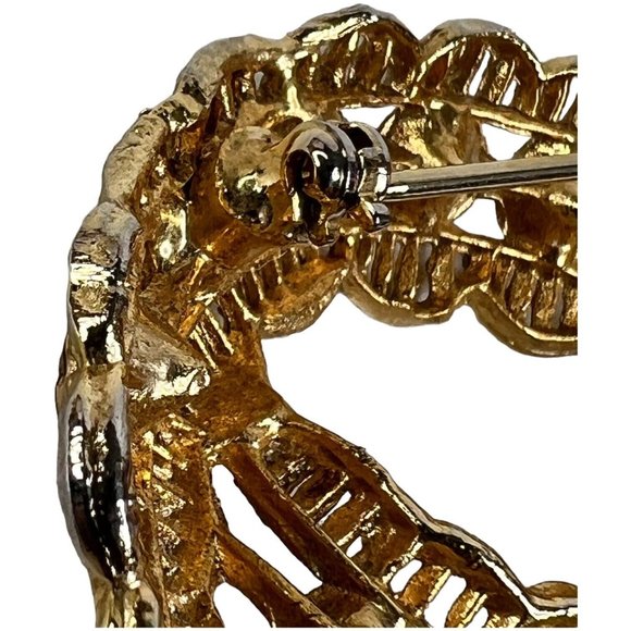 Vintage Large Clear Rhinestone Bow Brooch Gold Tone Pin 3 3/4 Inch L N - Picture 9 of 10